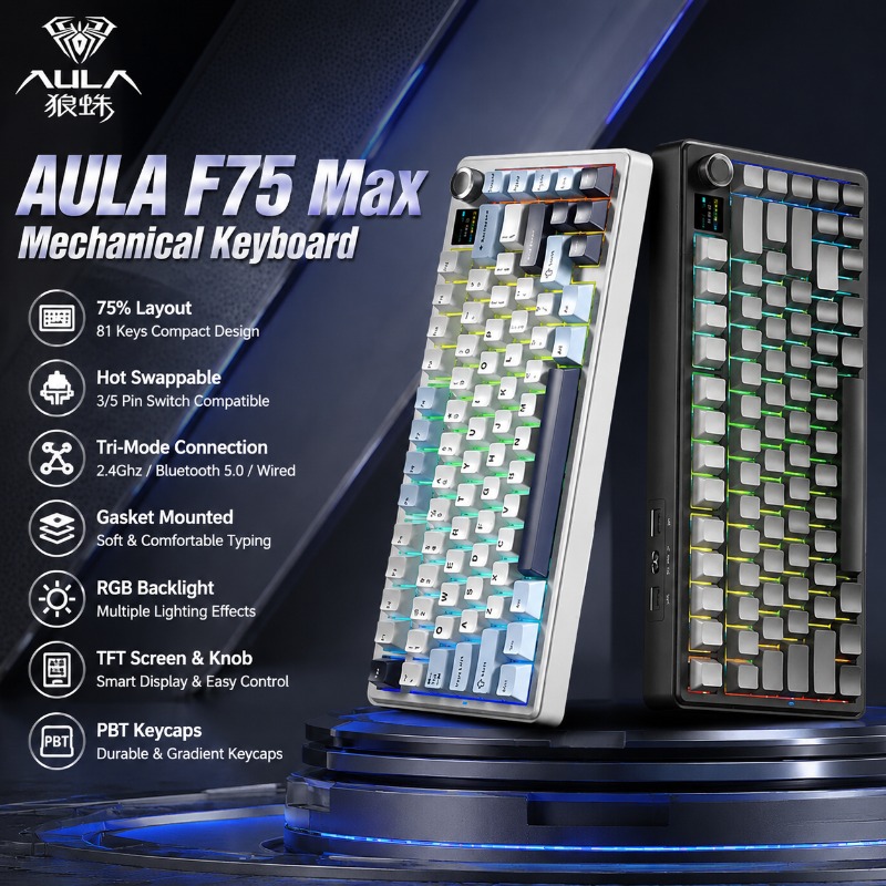 Gaming Keyboard Wireless - Clavier mécanique AULA F75 Max, format
